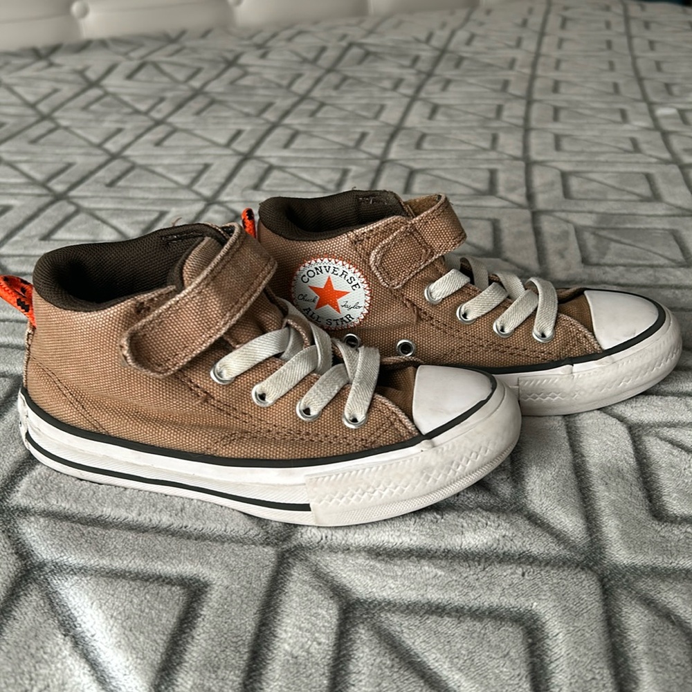 Toddler Converse no lace High-tops (tan/white/orange)